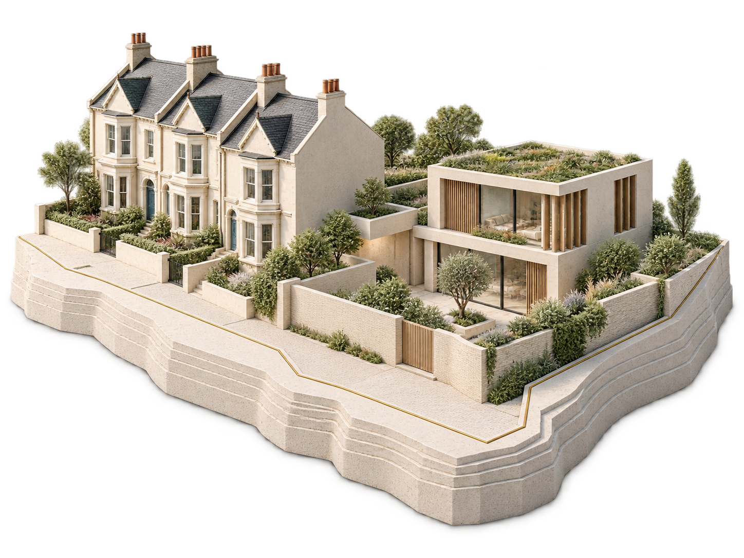 Conceptual model of English housing and a contemporary courtyard home.